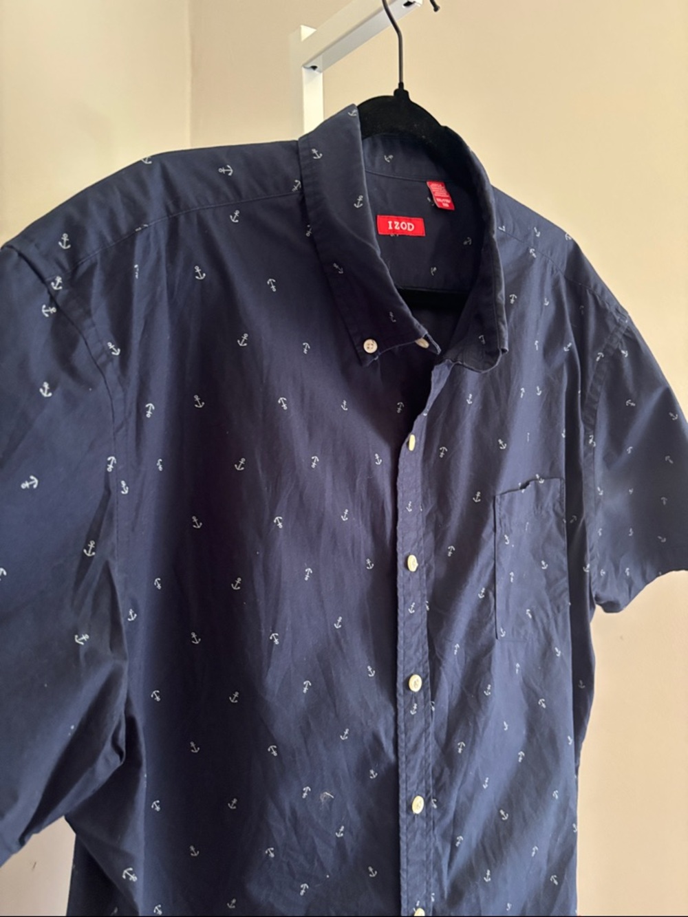 Izod Navy Short-Sleeve Button-Down Shirt with Micro Print Anchors Men’s Size XXL - Picture 3 of 5